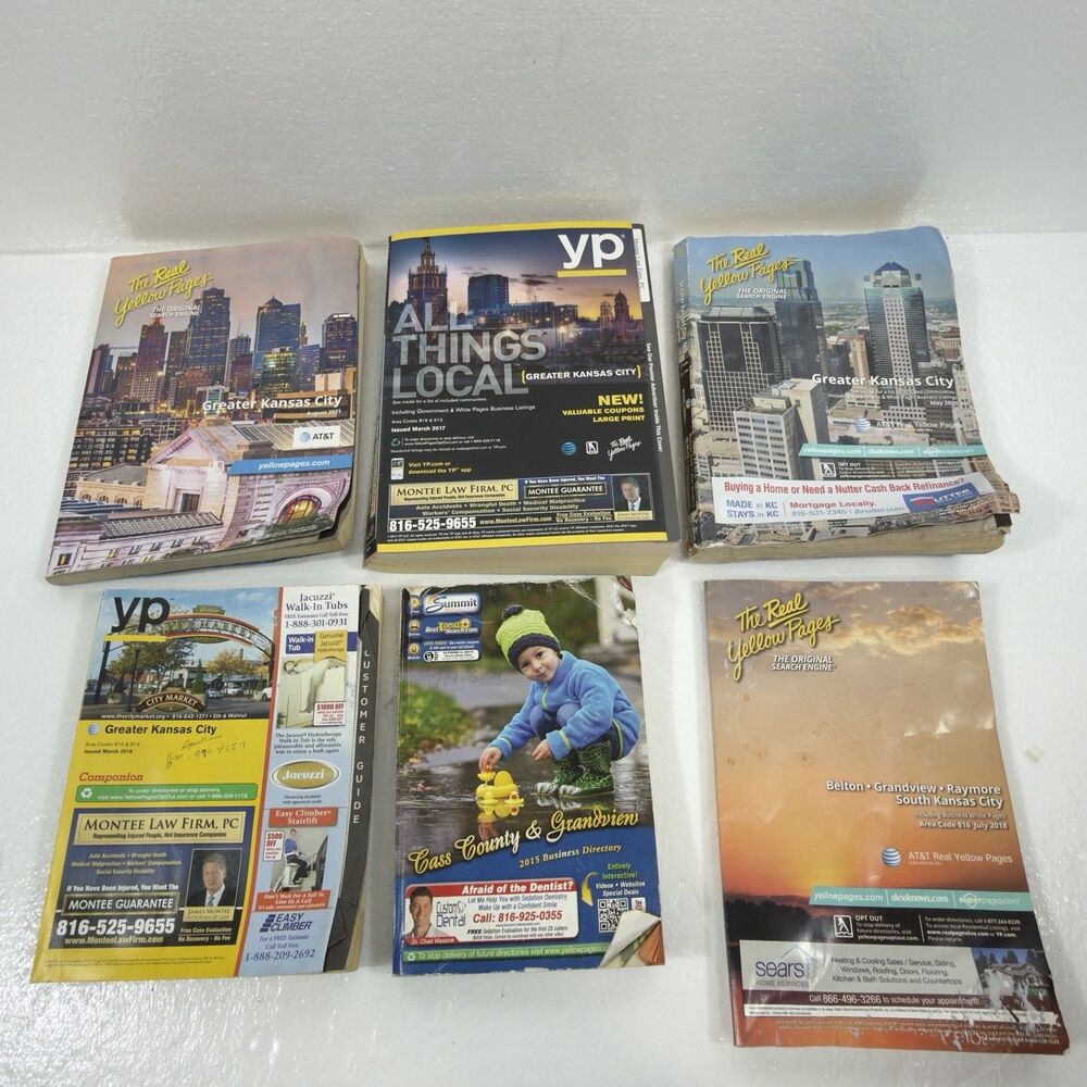 Lot of 6 Yellow Page Phone Books Kansas City Area Vintage All In Good Condition